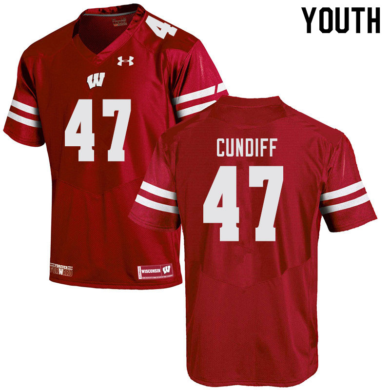 Wisconsin Badgers Youth #47 Clay Cundiff NCAA Under Armour Authentic Red College Stitched Football Jersey ON40M10MI